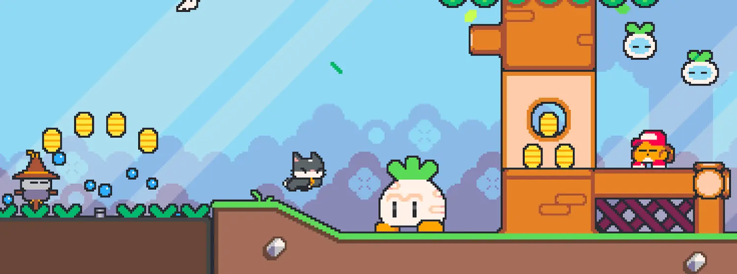 Schermata di Super Cat Tales 2 con il gatto in corsa fra le piattaforme