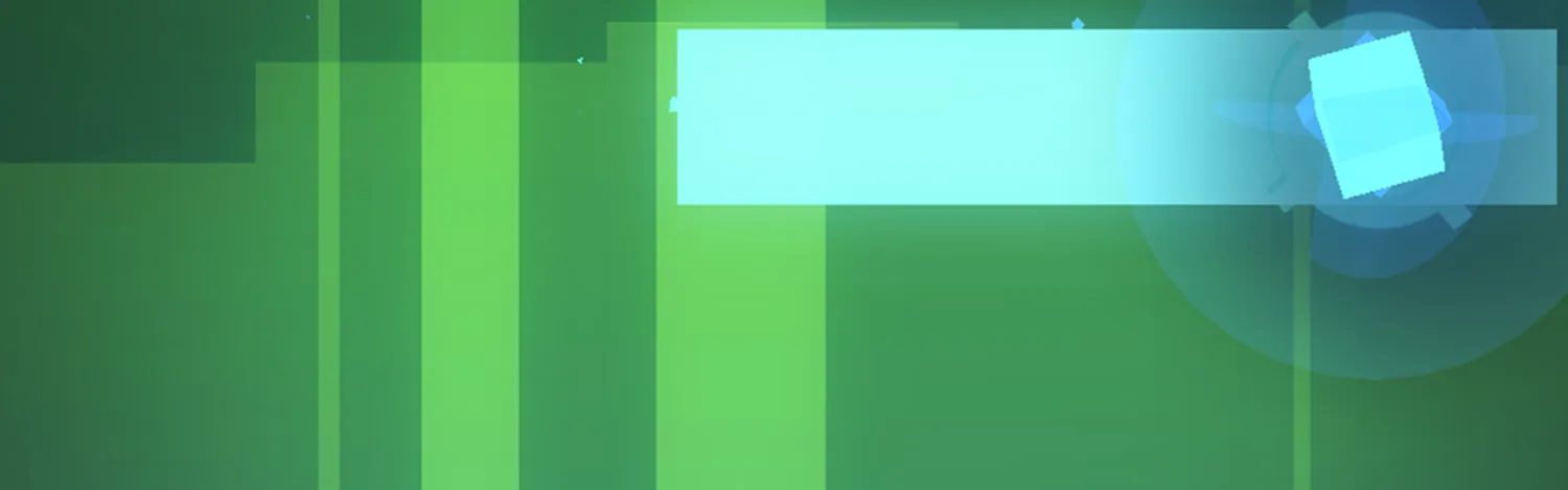 Schermata di Beat Stomper: barra luminosa e cubo in salita su fondo verde geometrico
